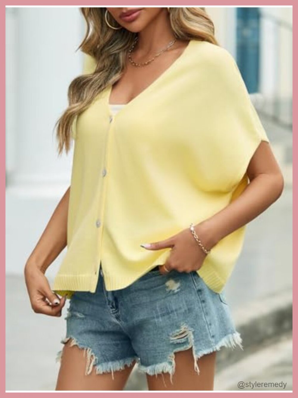 Womens Oversized Cardigan Short Sleeve V-Neck Button Down Batwing Lightweight - Picture 3 of 6